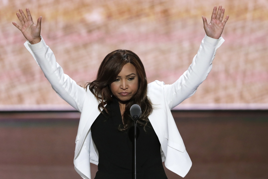 FILE - In this July 20, 2016 file photo, Lynne Patton of the Eric Trump Foundation waves during her speech at the Republican National Convention in Cleveland. The top federal housing official in New York, Patton is getting an up-close look at the city’s troubled public housing developments. Starting on Monday, Feb. 11, 2019, she is spending the next four weeks living in four different New York City public housing buildings. (AP Photo/J.