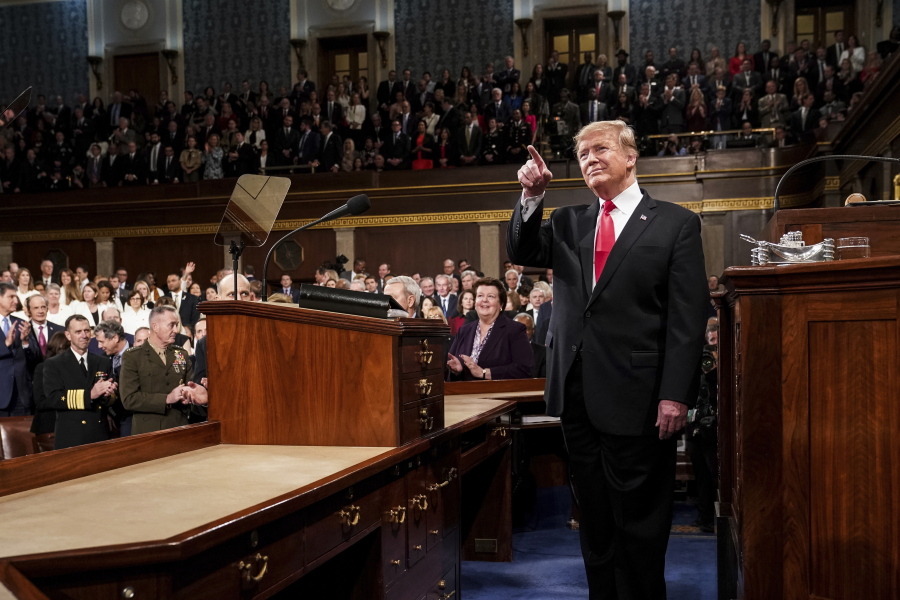 President Donald Trump gives his State of the Union address to a joint session of Congress, Tuesday, Feb. 5, 2019 at the Capitol in Washington.