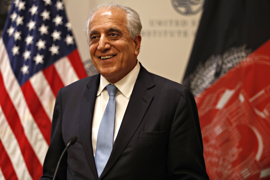 Special Representative for Afghanistan Reconciliation Zalmay Khalilzad approaches the microphone Friday to speak on the prospects for peace at the U.S. Institute of Peace in Washington.