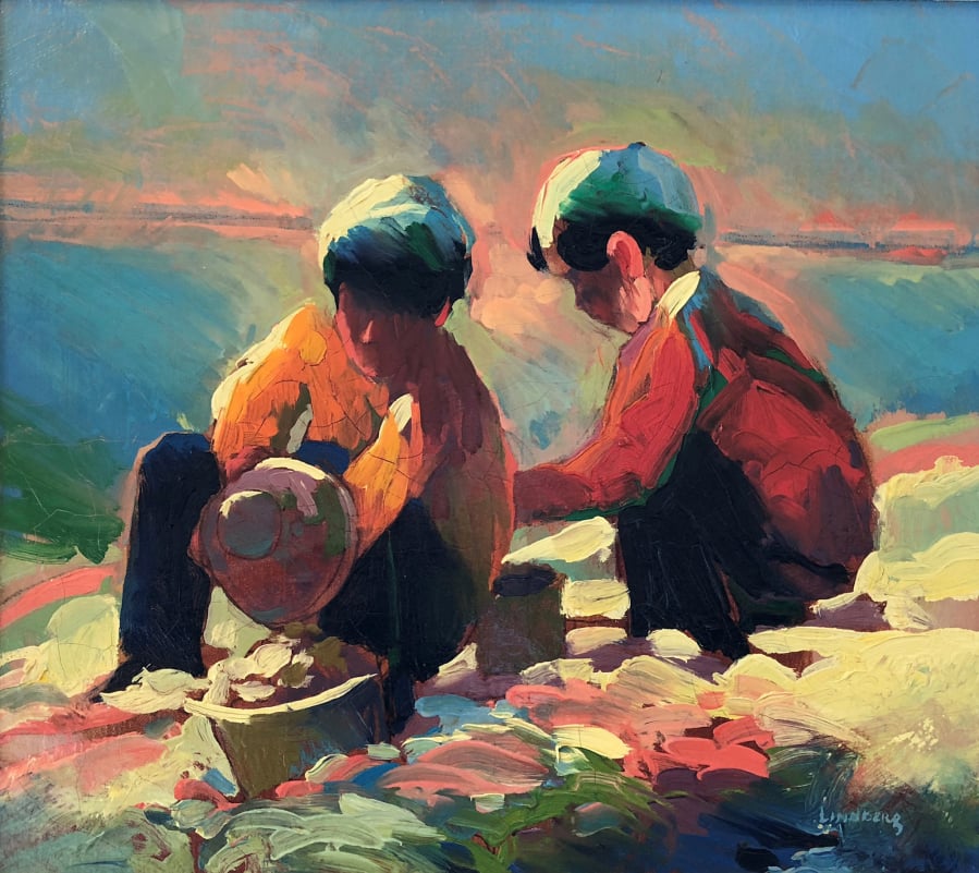 The Southwest Washington Wind Symphony will perform a concert entitled “Childhood Wonder” on March 3, with music inspired by this painting, “Sand Diggers,” by Keith Lindberg.