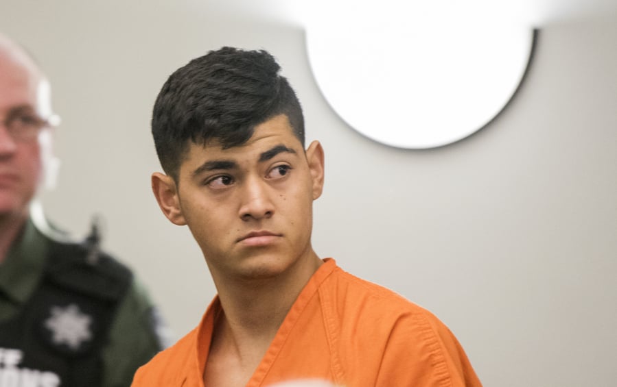 Erick Garcia-Valdovinos, 18, makes his first appearance Oct. 29, 2018, in Clark County Superior Court.