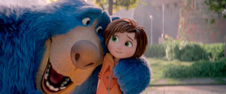 Boomer the Bear (voice of Ken Hudson Campbell) and June (Brianna Denski) in a scene from “Wonder Park.” Paramount Animation/Nickelodeon Movies