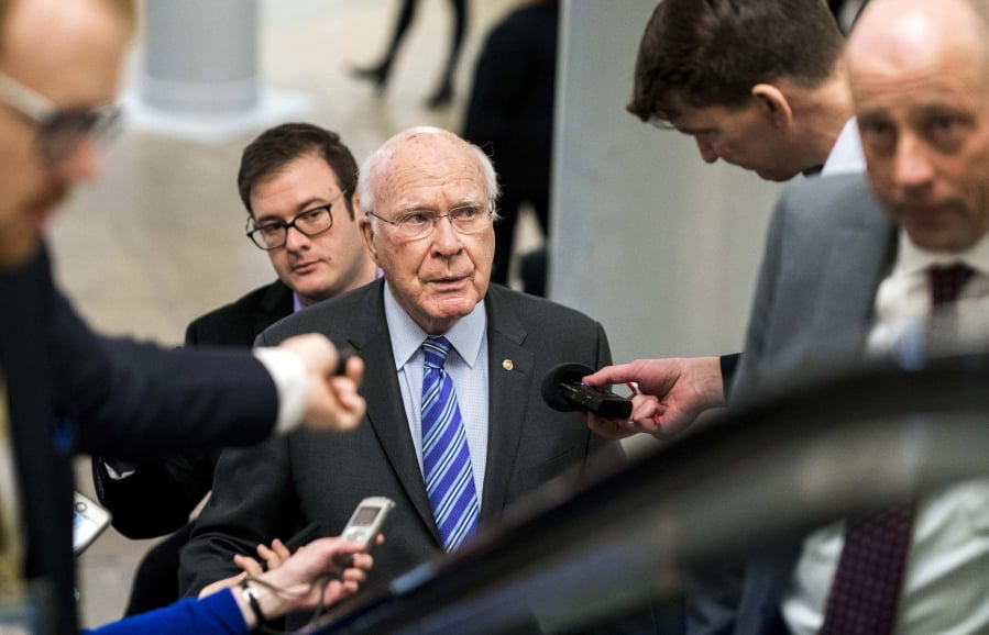 Sen. Patrick Leahy answers questions Feb. 12 on Capitol Hill in Washington.