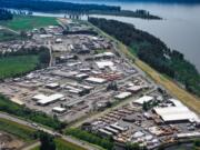 An aerial photo shows the Steigerwald Commerce Center, an industrial park owned by the Port of Camas-Washougal, east of downtown Washougal. The area has been designated as an Opportunity Zone, creating a new investment tool for developers interested in moving into the area’s remaining vacant lots.