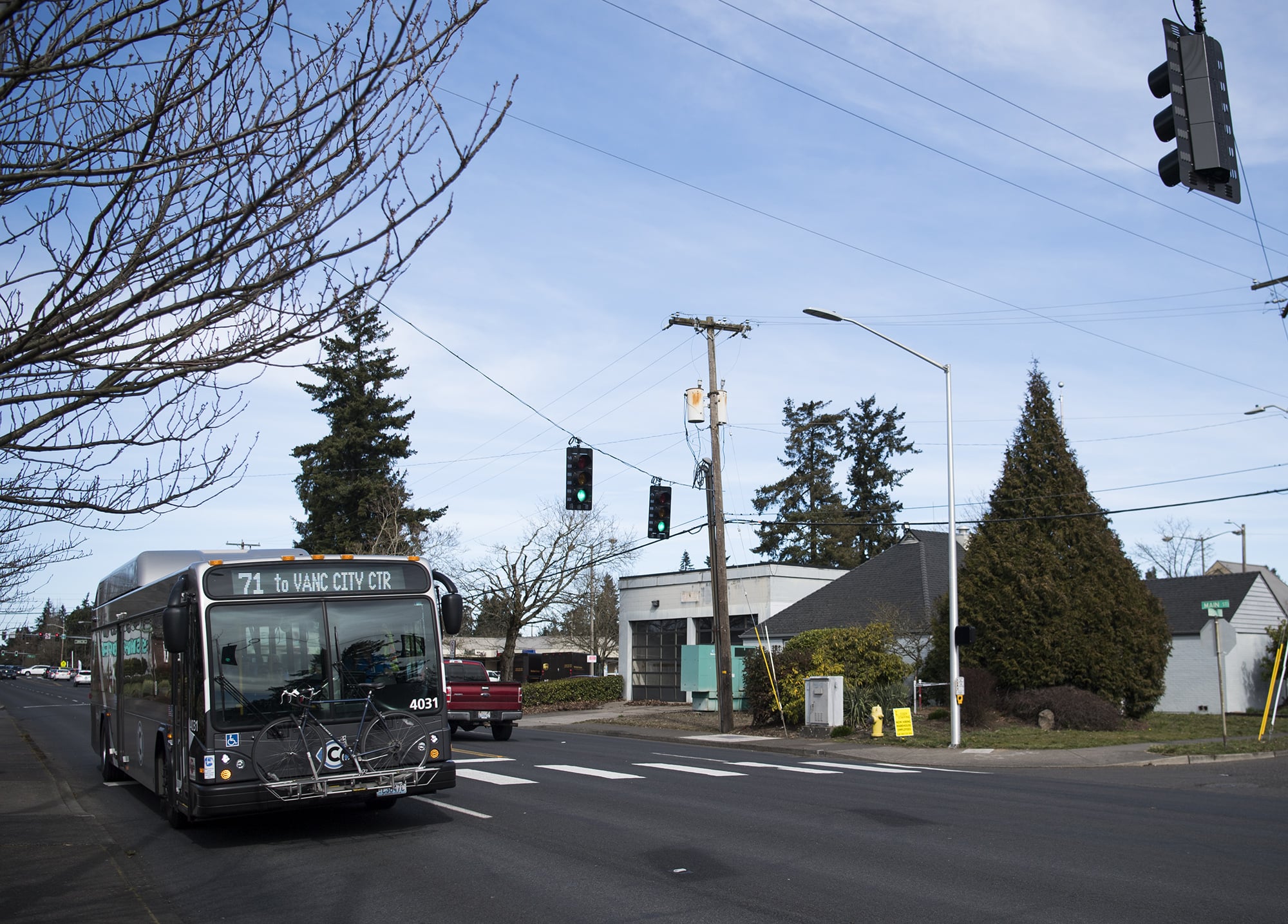 A C-Tran bus makes its way down East 33rd Street in Vancouver on Tuesday.