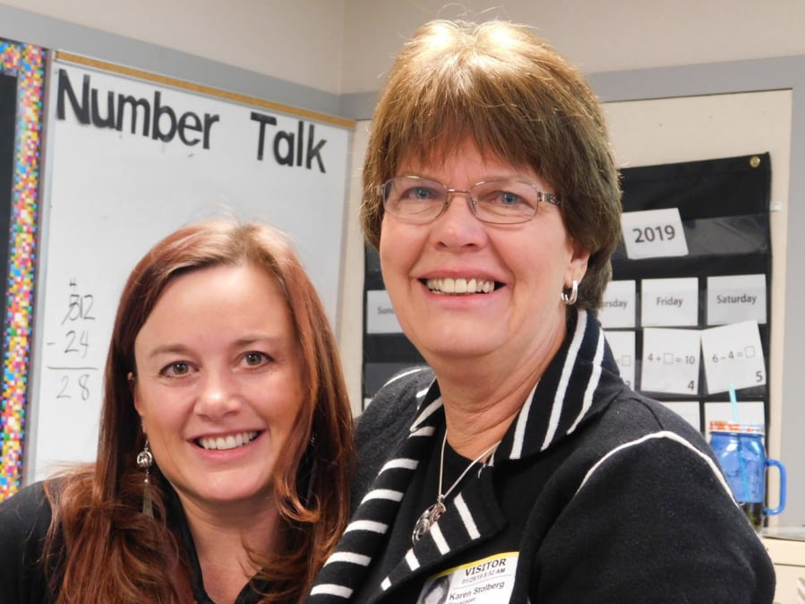 Ridgefield: Union Ridge Elementary School teacher Sara Eastham, left, with Karen Stolberg, her teacher when she attended elementary school in Ridgefield. Stolberg was visiting her granddaughter’s class on Take Your Parent to School Day.