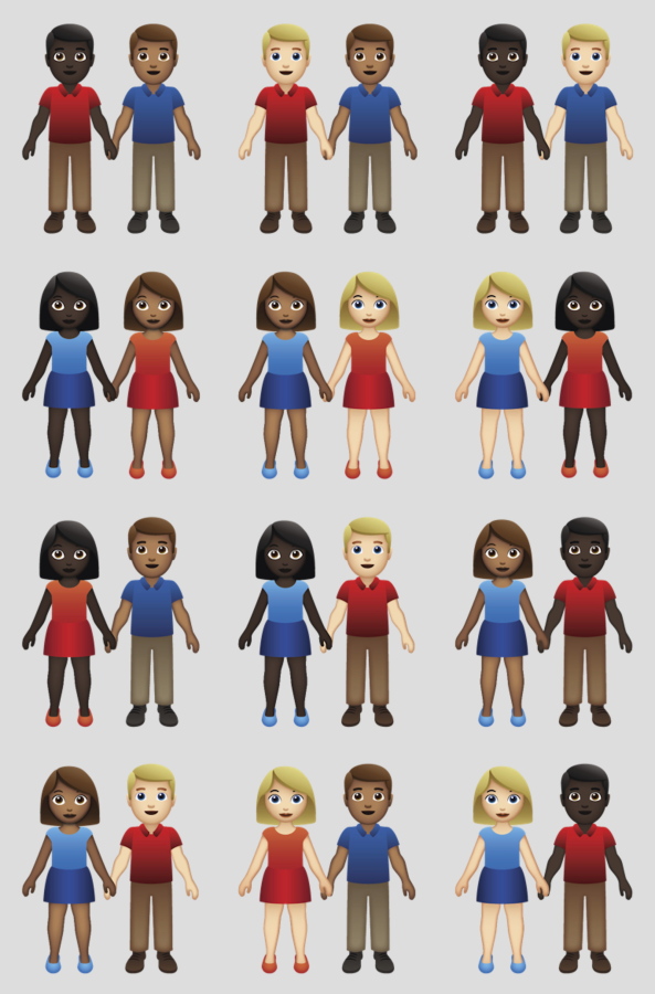The emoji gods, otherwise known as the Unicode Consortium, will now offer couples of color using six skin tones already available.