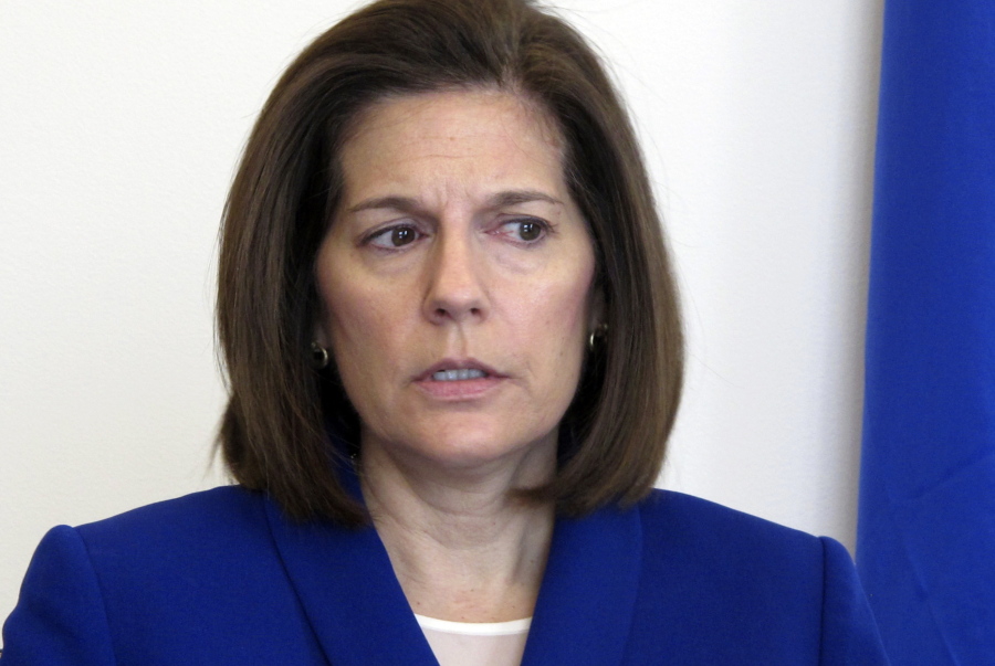 FILE - In this Jan. 11, 2019, file photo, Sen. Catherine Cortez Masto, D-Nev., talks to reporters in her office in Reno, Nev. Democrats hoping to capture Senate control next year face a far more promising map than last year, when they had to defend most of the seats that were in play.