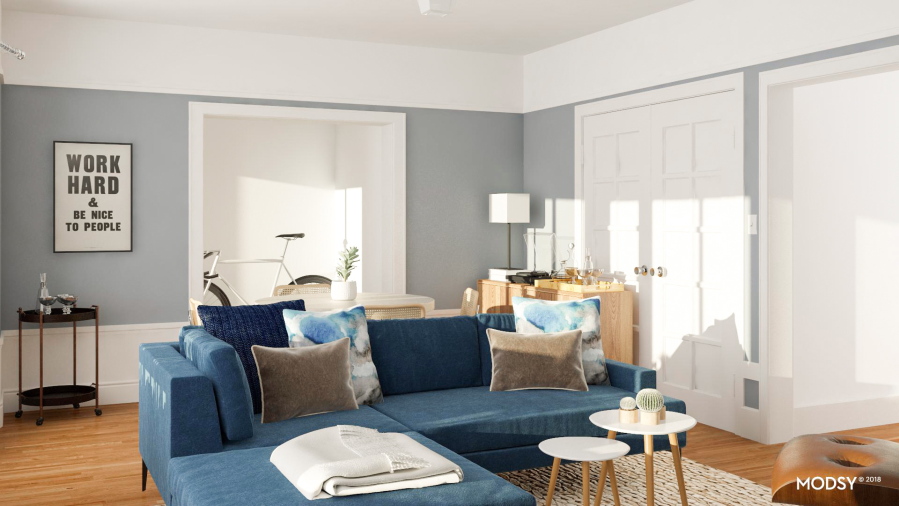 Modsy asks you to fill out a style quiz and provide a few pictures and measurements of the space you’re looking to decorate. Then a designer does several possible plans complete with furniture options.