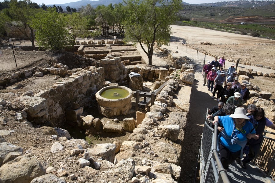 Tourists visit the archaeological site of Tel Shiloh in the West Bank on March 12.