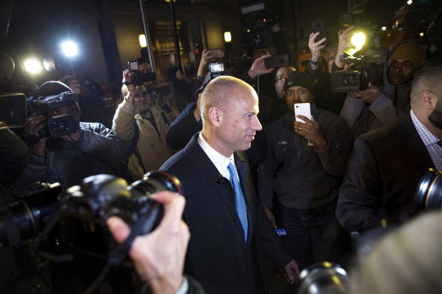 Attorney Michael Avenatti leaves Federal Court after his initial appearance in an extortion case Monday, March 25, 2019, in New York. Avenatti was arrested Monday on charges that included trying to shake down Nike for as much as $25 million by threatening the company with bad publicity. (AP Photo/Kevin Hagen).