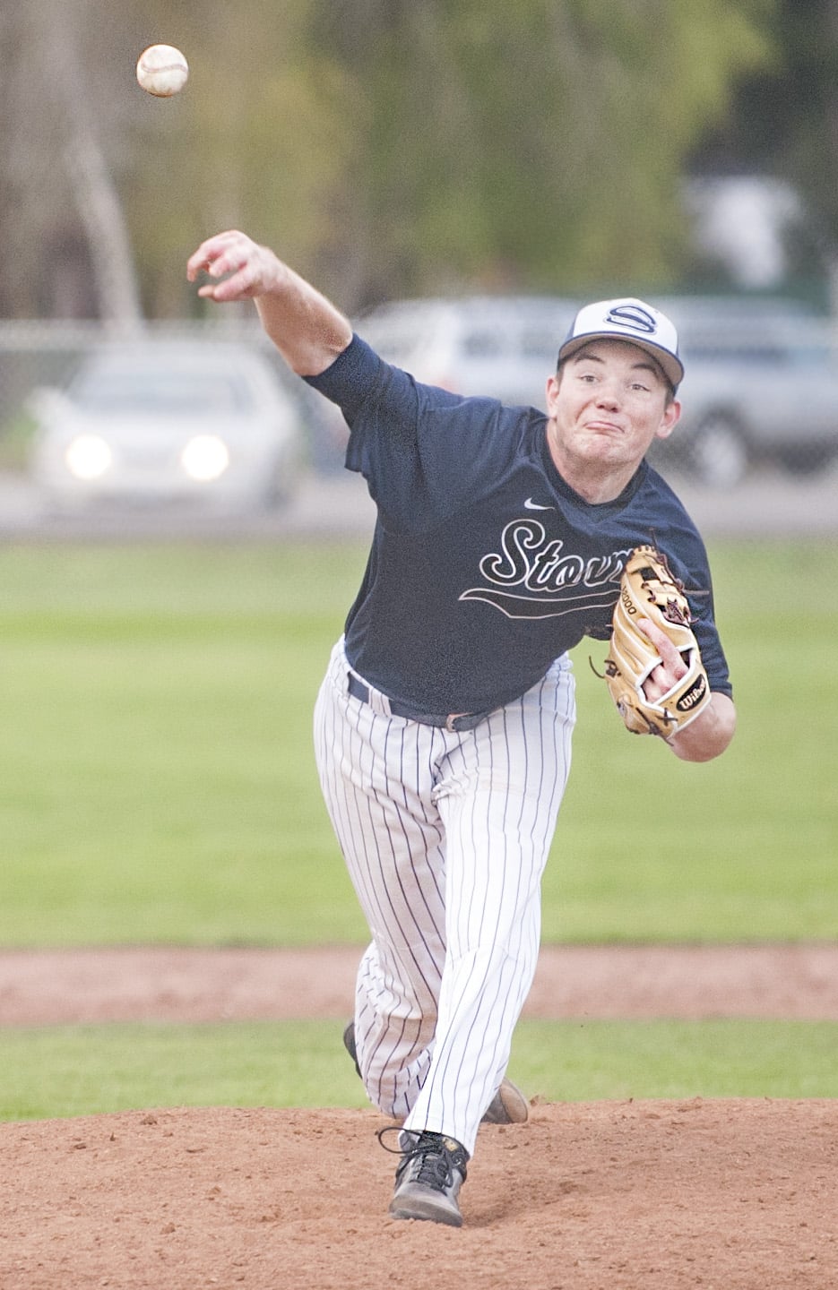Skyview's Cooper Barnum struck out two batters in one inning of a 4A Greater St. Helens League baseball game Thursday in Battle Ground.