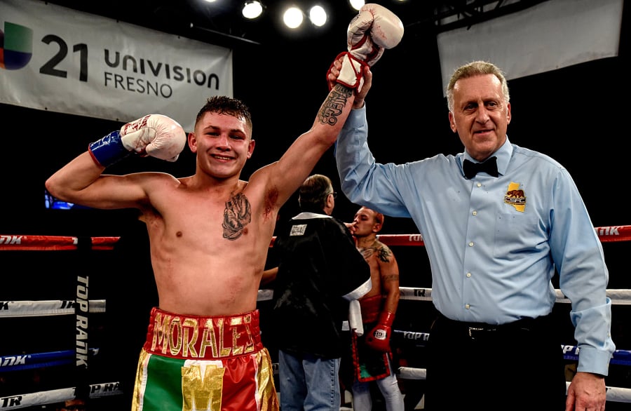 Victor Morales Jr., pictured here after a technical knockout over Edgar Cantu on Jan. 11, 2018, is scheduled for an eight-round bout against Marcello Gallardo on Saturday in Clackamas, Ore.