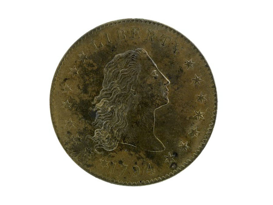 A copper $1 coin minted two years after the dollar was established.