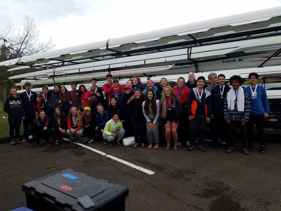 The Vancouver Lake Rowing Club won 11 heats and placed second at the Covered Bridge Regatta near Eugene, Ore.