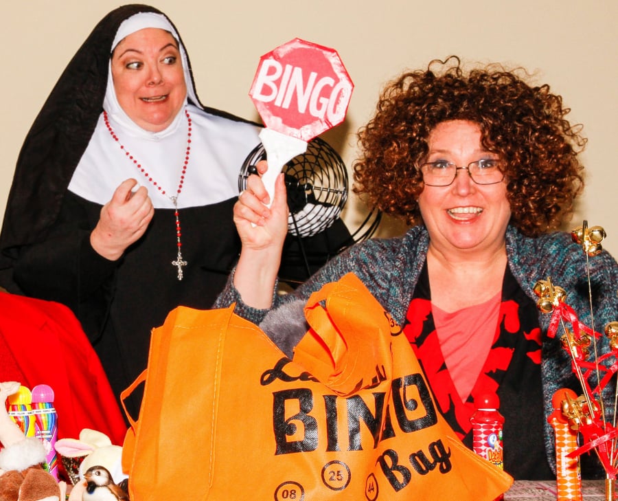 Kimberly Dewey as Sister Robert Ann and Jennifer Johnson as Babe in “The Queen of Bingo.” Keith Dwiggins
