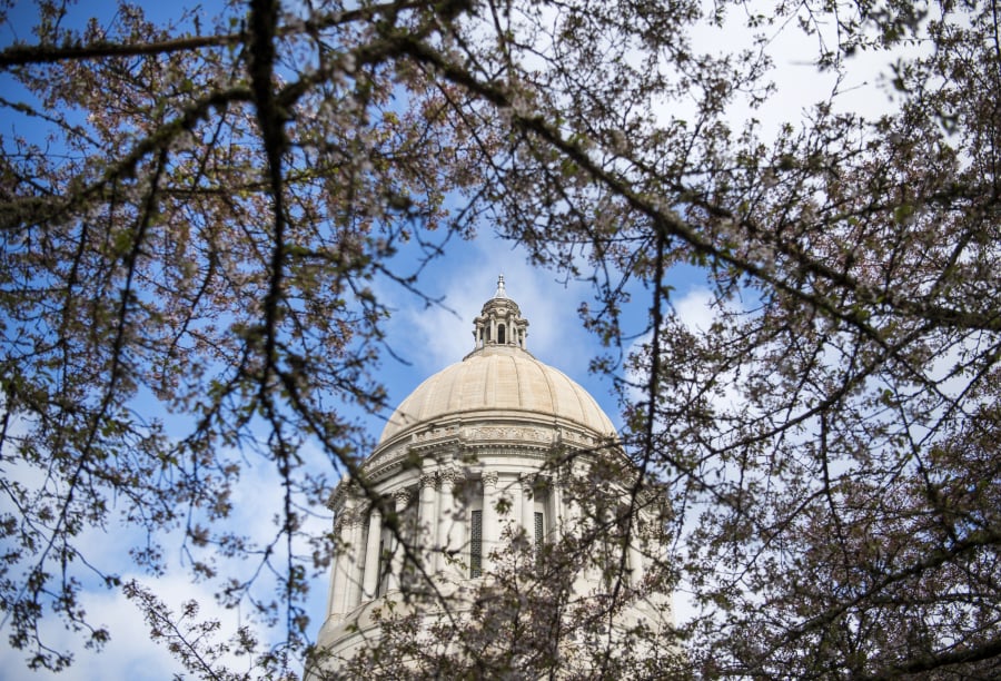 The Washington State Capitol, also known as the Legislative Building, is pictured in Olympia on April 9.