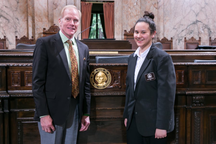East Vancouver: Wy’east Middle School student Joanna Maratos served as a page in the state House of Representatives for 17th District Rep. Paul Harris, R-Vancouver.