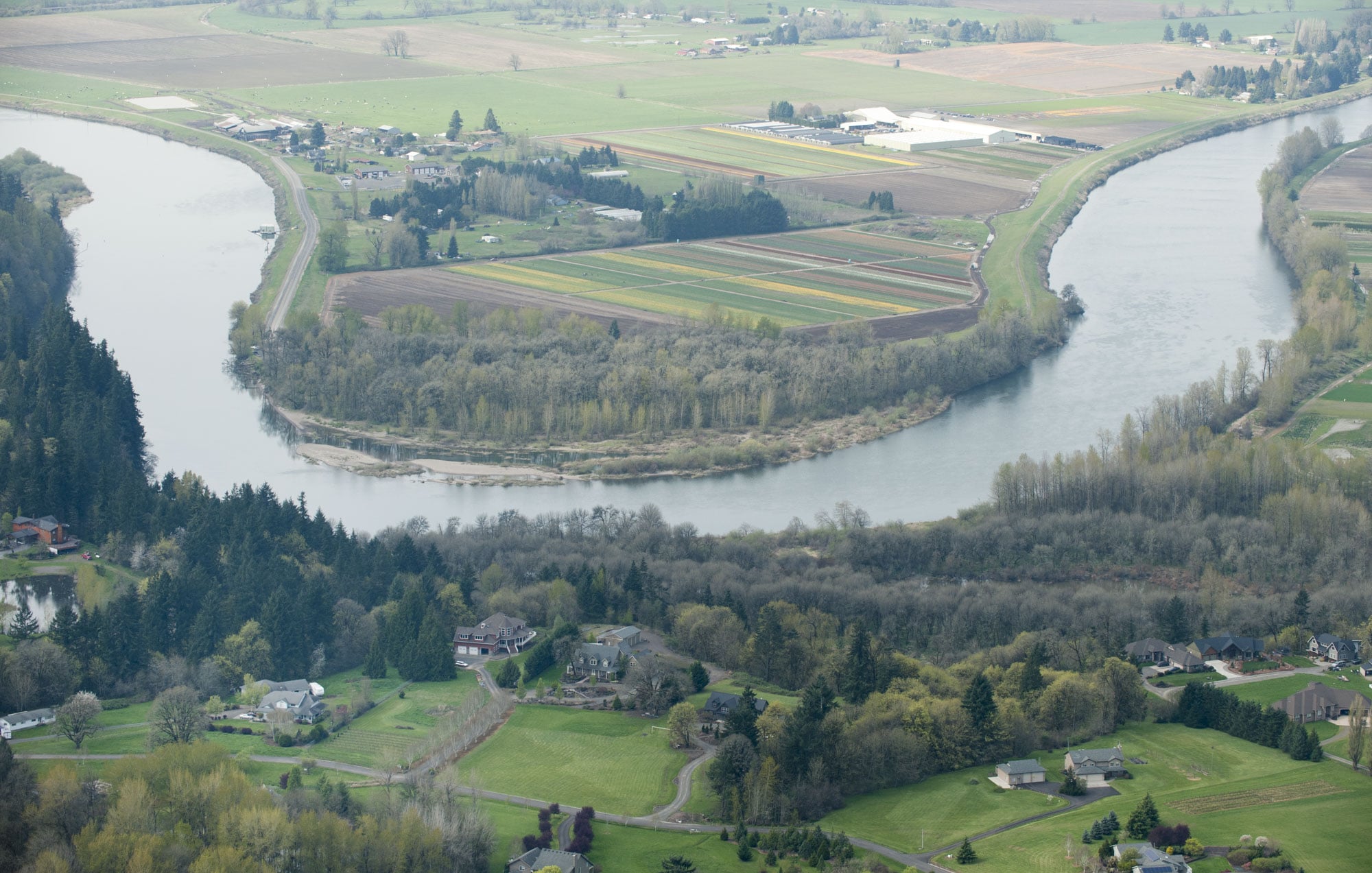 Aerial view of the Lewis River near La Center.
