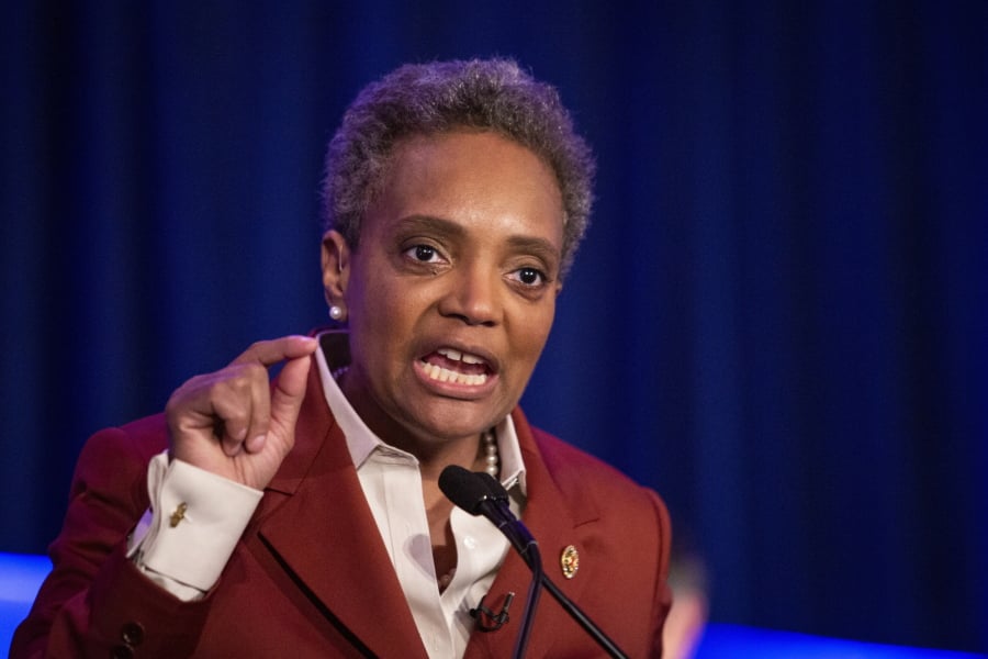 Lori Lightfoot celebrates at her election night rally at the Hilton Chicago after defeating Toni Preckwinkle in the Chicago mayoral election, Tuesday, April 2, 2019.