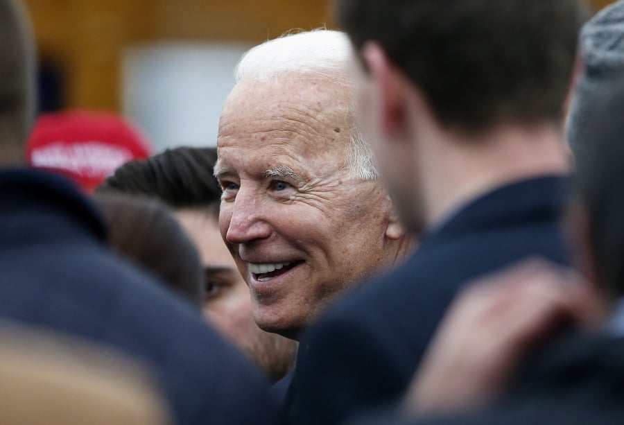 Former vice president Joe Biden attends a rally in support of striking Stop & Shop workers Thursday in Boston.