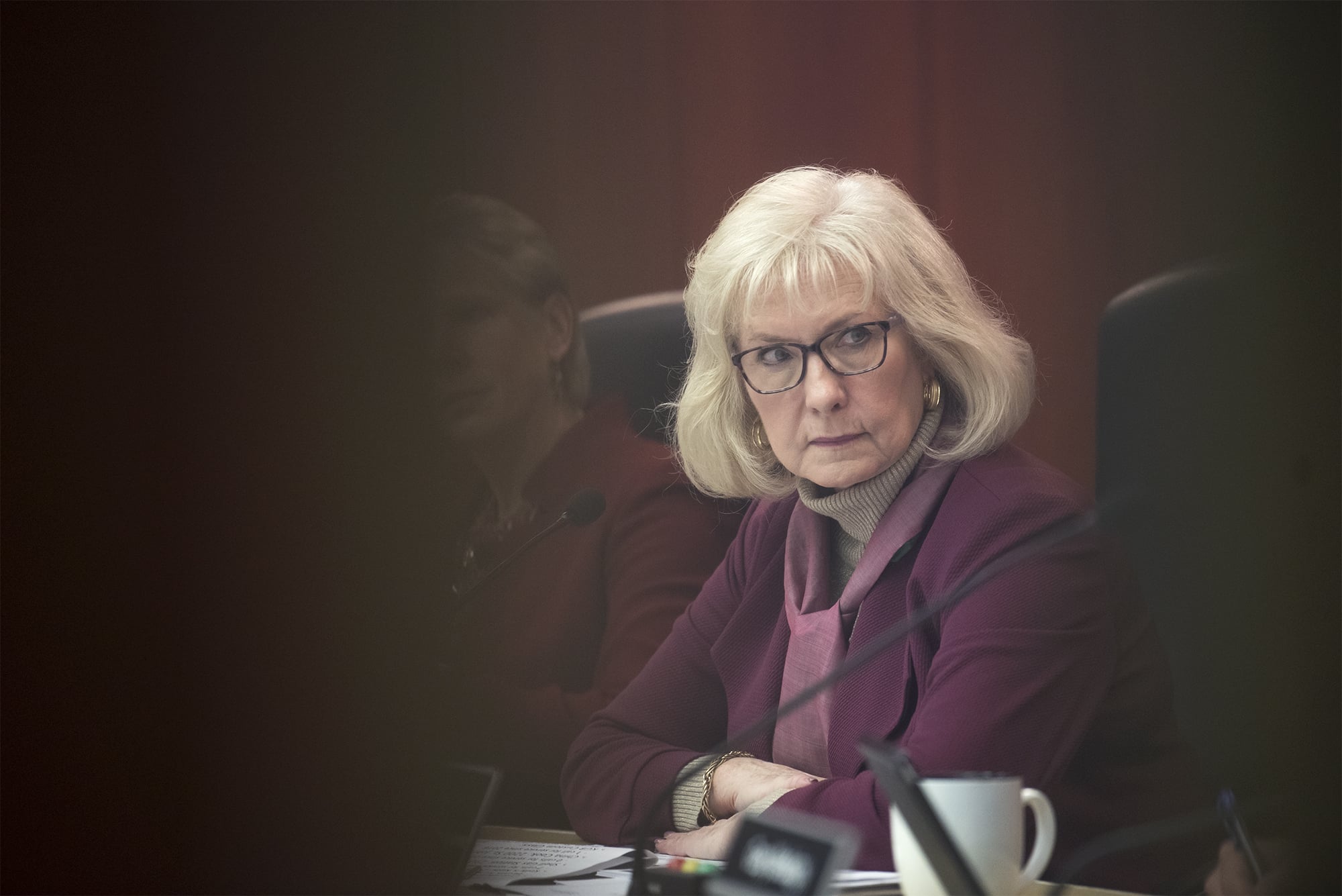 County Council Chair Eileen Quiring listens during a County Council meeting on Wednesday April 3, 2019.
