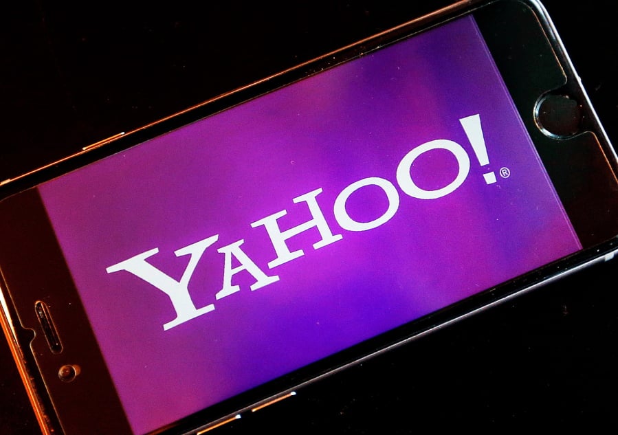 The Yahoo logo appears on a smartphone on Dec. 15, 2016, in Frankfurt, Germany.