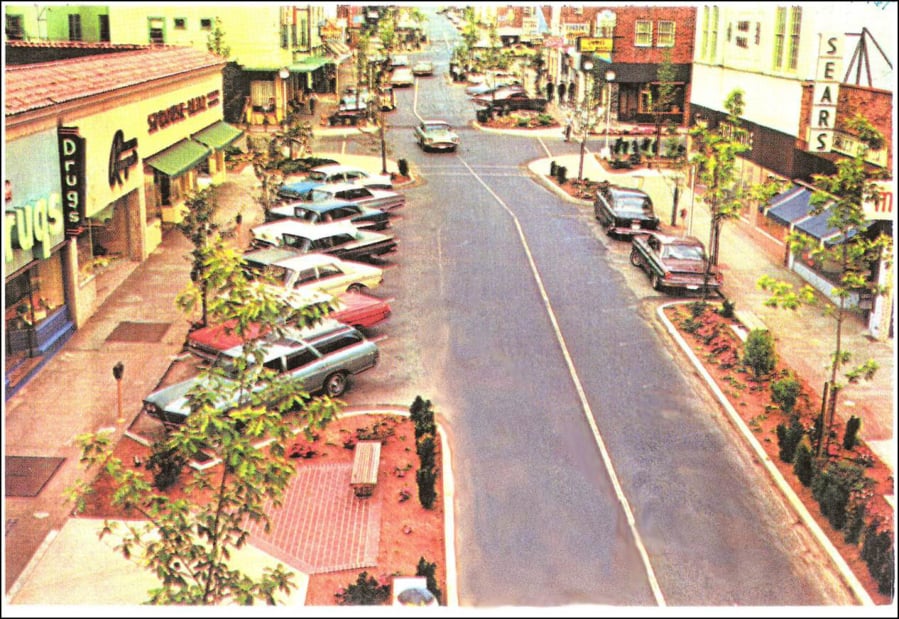 Contributed photo This photo of Northeast Fourth Avenue in downtown Camas was taken in 1967. “Spring Into History” is the next First Friday event in downtown Camas, when families can celebrate the arrival of spring with history-themed games.