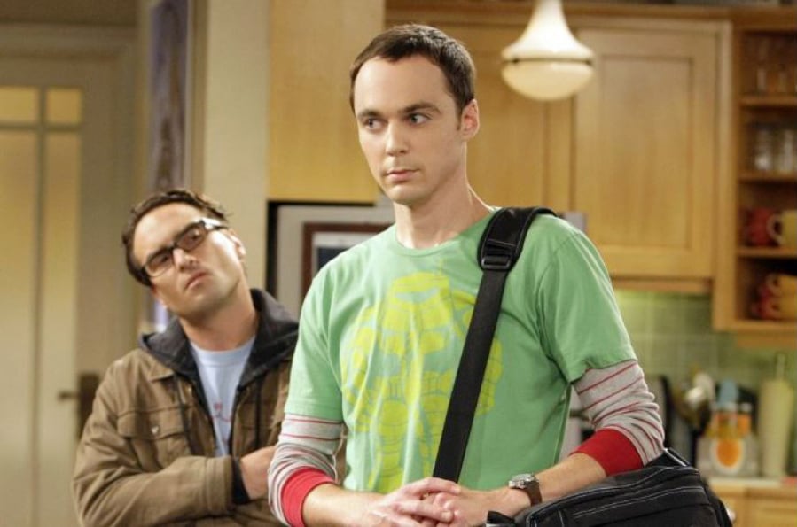Johnny Galecki, left, and Jim Parsons, who plays Sheldon Cooper, on an episode of “The Big Bang Theory.” CBS Entertainment