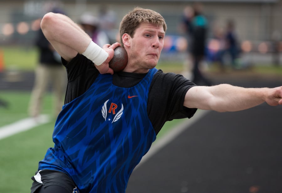 Ridgefield’s Trey Knight repeated as the 2A boys shot put champion on Thursday with a winning mark of 63 feet, 4 inches. He also is the defending 2A state discus champion, which will be contested today at Mount Tahoma High School in Tacoma.