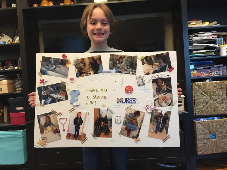 Connor Kassing plans to give a thank-you poster to the staff at Randall Children’s Hospital, who cared for him during his nearly two-week stay while recovering from a brain bleed.