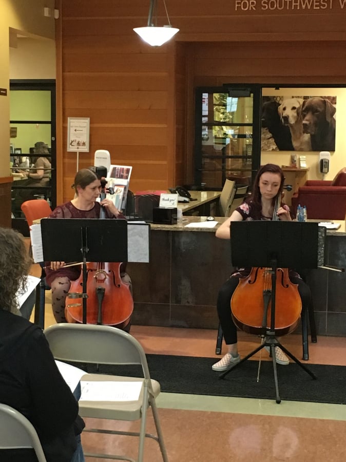 East Vancouver: Cellists perform at the Music for Mutts concert, a fundraiser for the Humane Society for Southwest Washington’s Walk/Run for the Animals.