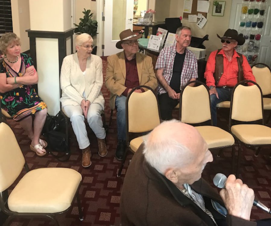East Vancouver: Vancouver Moose Lodge 1774 volunteers hosted a karaoke party at Springwood Landing Gracious Retirement Living in honor of Jack Grauer, a new resident who is 98 years old and can no longer drive himself to sing karaoke every week, like he used to do.
