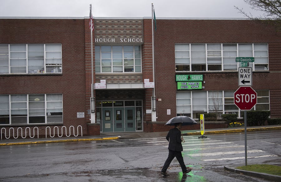 Clark County Public Health and Vancouver Public Schools are investigating the presence of lead paint at Hough Elementary School, pictured here in 2018. A parent made a citizen complaint to Public Health reporting mold, and while staff were investigating, discovered paint chips later revealed to contain lead.