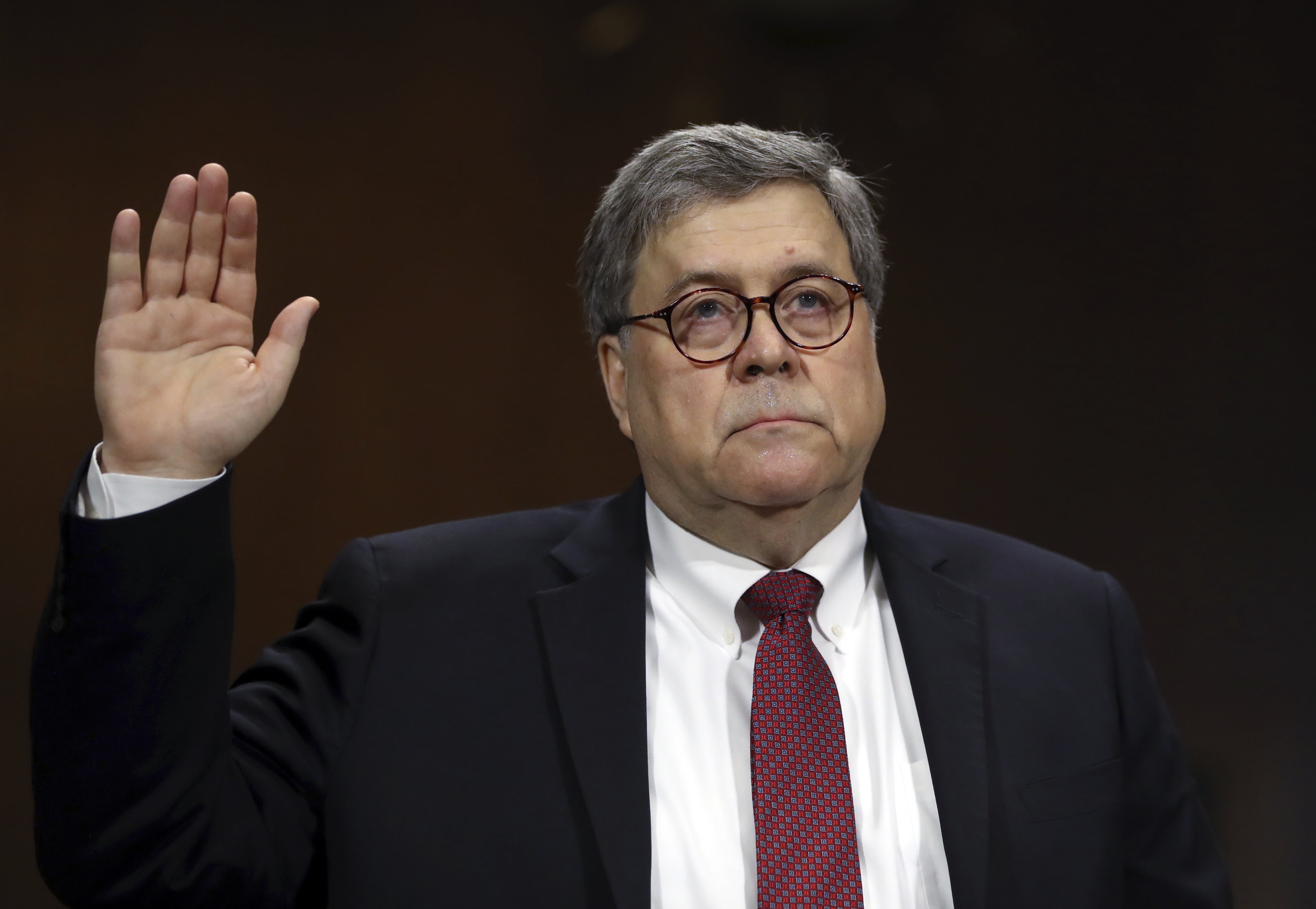 Attorney General William Barr is sworn in to testify before the Senate Judiciary Committee hearing on Capitol Hill in Washington, Wednesday, May 1, 2019, on the Mueller Report.
