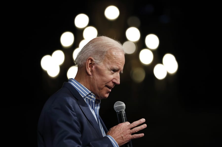 Former Vice President Joe Biden speaks Saturday at a rally, Wednesday, May 1, 2019, in Des Moines, Iowa.