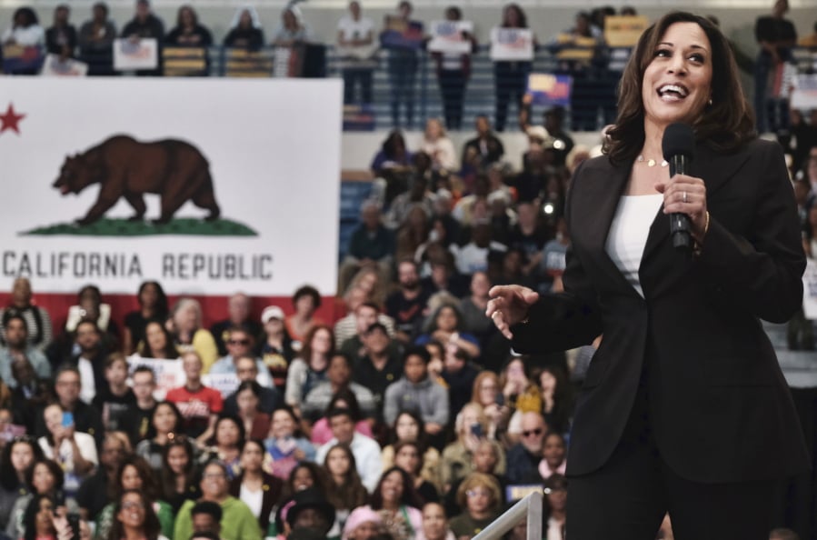 Democratic presidential candidate Sen. Kamala Harris, D-Calif., talks during her campaign organizing event at Los Angeles Southwest College in Los Angeles, on Sunday, May 19, 2019.