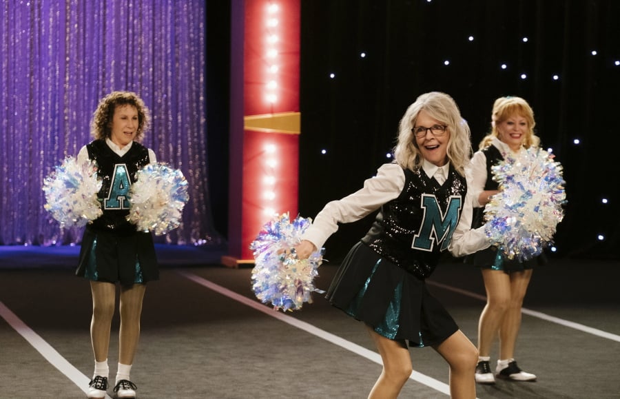 This image released by STXfilms shows Rhea Perlman, from left, Diane Keaton and Jacki Weaver in a scene from “Poms.” (STXfilms via AP)