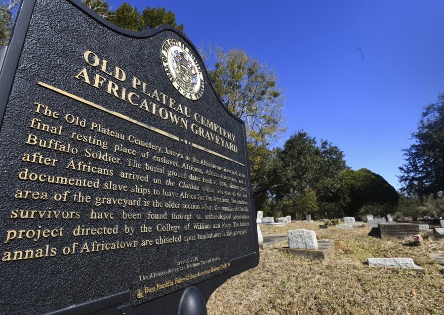 Old Plateau Cemetery, the final resting place for many who spent their lives in Africatown, stands in need of upkeep near Mobile, Ala., in January. Many survivors from the slave ship Clotilda’s voyage are buried here among the trees.