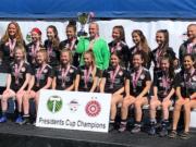 The Washington Timbers 04G Red 2 under-15 girls soccer team won Oregon Youth Soccer Presidents Cup.