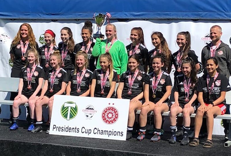 The Washington Timbers 04G Red 2 under-15 girls soccer team won Oregon Youth Soccer Presidents Cup.