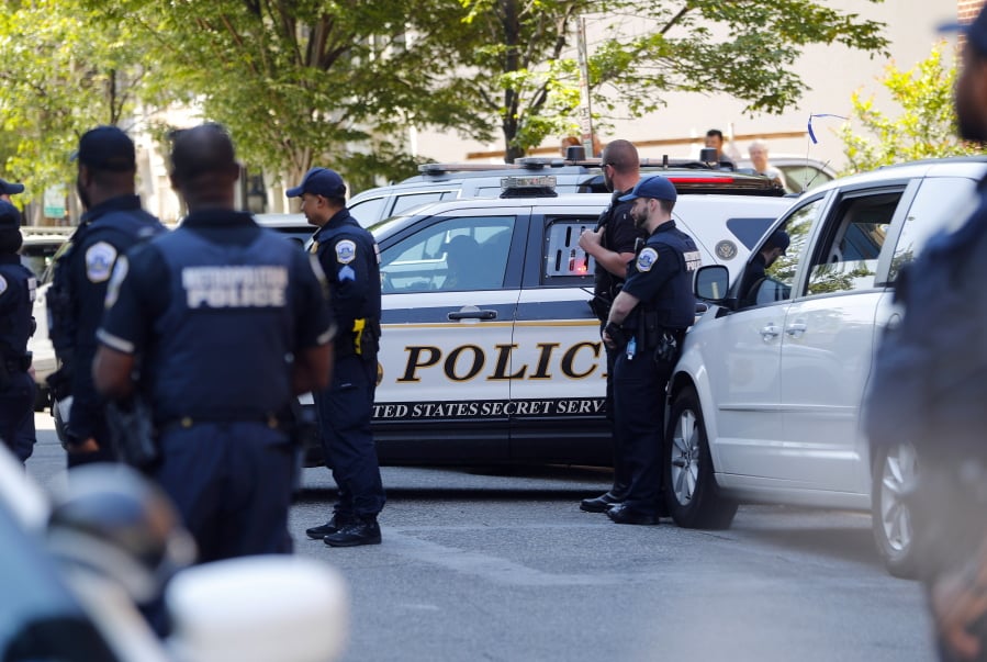 A U.S. Secret Service police car, with pro Nicolas Maduro supporters inside, departs after they were taken into custody during the eviction of Maduro’s supporters from the Venezuelan Embassy in Washington, Thursday, May 16, 2019.
