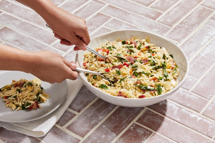 Bacon and Spinach Orzo Salad.