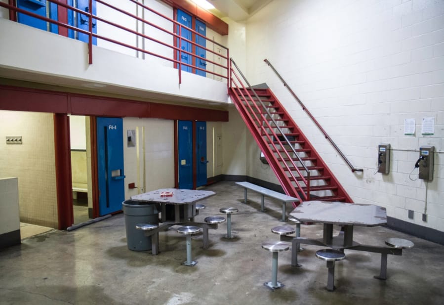 The Clark County Jail’s high-security wing. The jail was built in the 1980s and designed for an indirect supervision model, with deputies physically separated from inmates. As part of the renovations, jail staff are hoping to move to a direct supervision model. “The change to direct supervision means a calmer atmosphere,” Clark County Jail Chief Ric Bishop said.