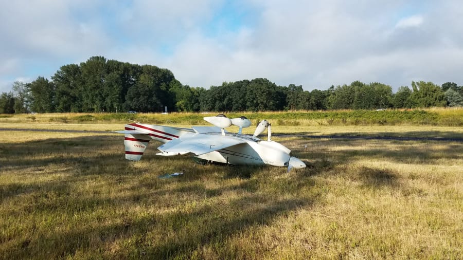 Woodland Police Department and Clark County Fire & Rescue responded to an upside-down plane around 7:35 a.m. Saturday at Woodland State Airport.