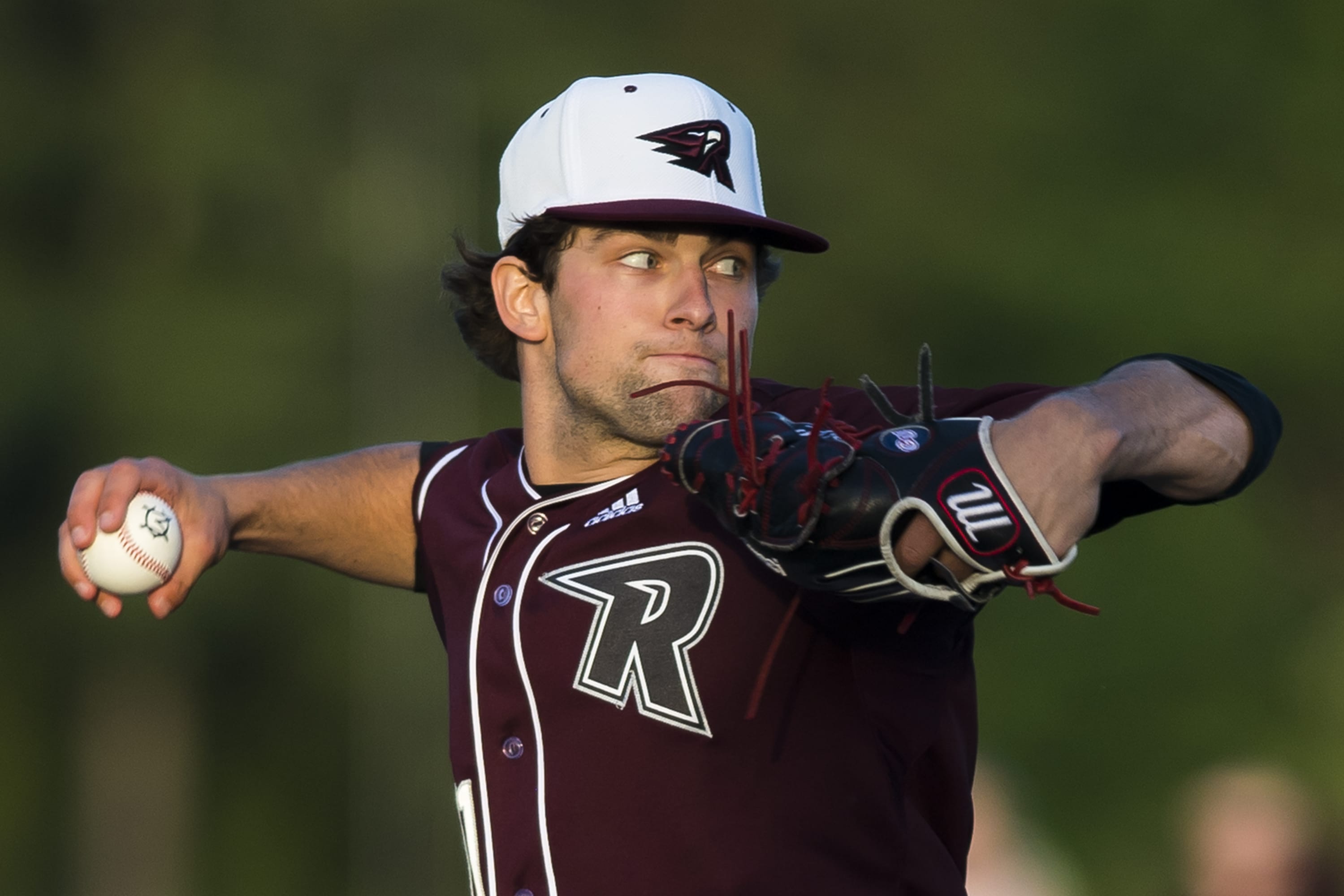 Ridgefield's Michael Spellacy pitches against Yakima at the Ridgefield Outdoor Recreation Center on Tuesday night, June 4, 2019.