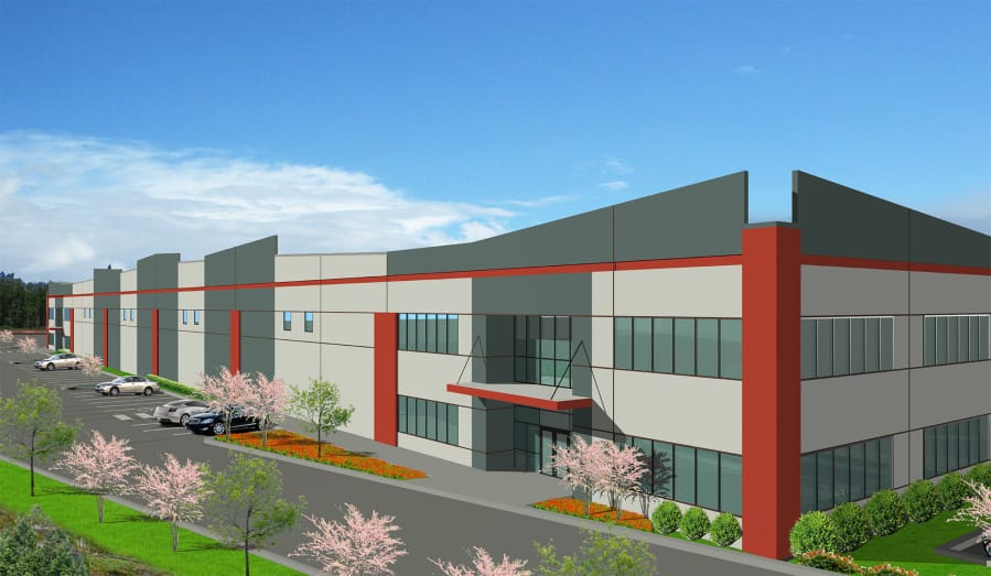 This 117,415-square-foot industrial building, shown in a drawing, will be located on a 9-acre site formerly owned by the Port of Ridgefield.