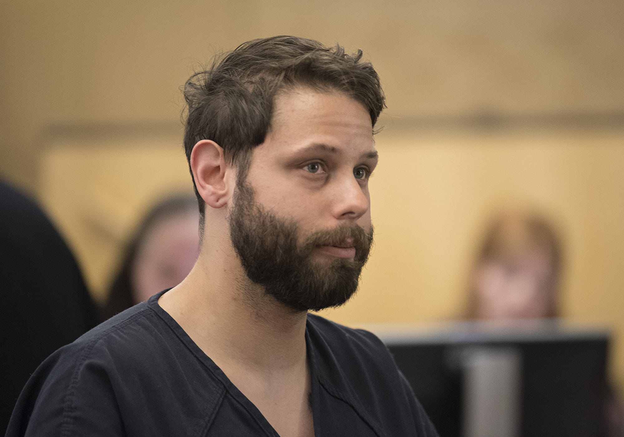 Zackary Abel makes a first appearance on suspicion of voyeurism in Clark County Superior Court on June 9, 2019. Abel, a Crunch Fitness employee, is accused of recording a gym member with his cellphone as she tanned in the nude.