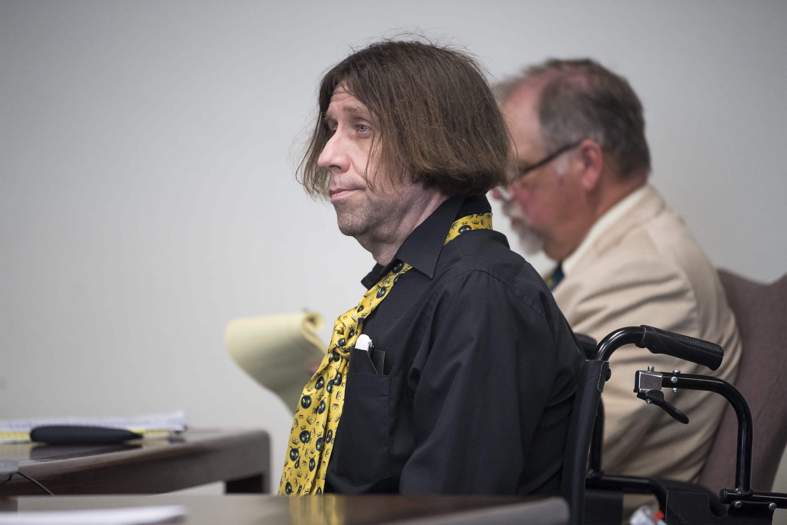 Kenneth Jay Moore listens as a jury finds him guilty of first-degree murder in the death of his mother, Leisa A. Holt, and second-degree assault in Clark County Superior Court on Tuesday afternoon, June 11, 2019.