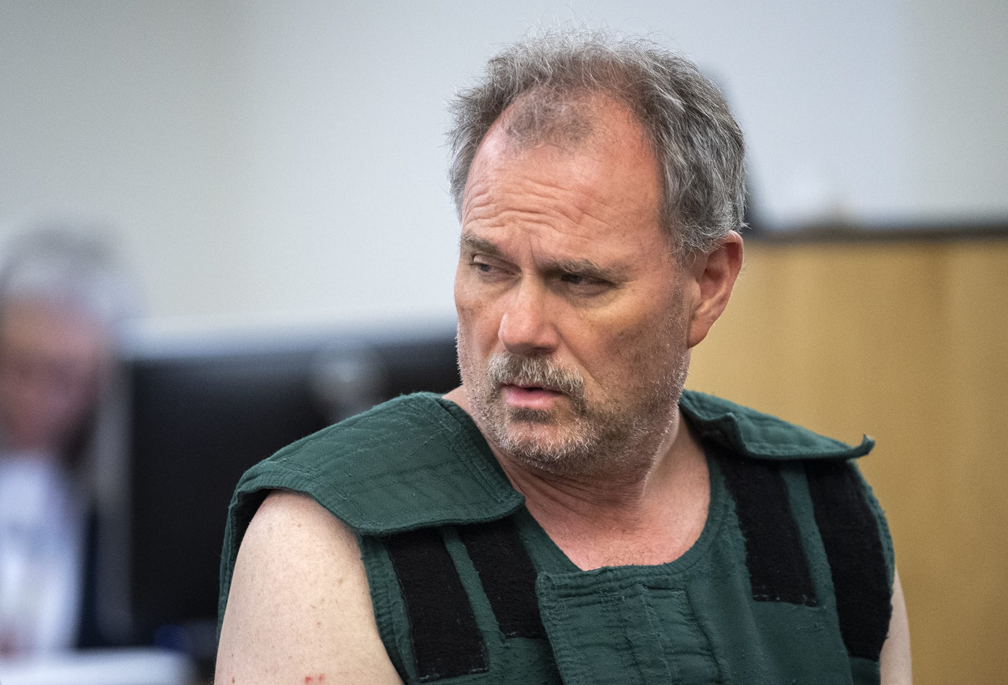 Robert W. Burdick, 56, appears in Clark County Superior Court, facing an allegation of first-degree murder on Wednesday, June 19, 2019. Burdick called 911 at 2:05 a.m. Tuesday from an apartment complex in the 600 block of West Lookout Ridge Drive. He said he was armed with butcher knives and was holding his wife hostage in their home, according to a Washougal Police Department news release. Linda Burdick 49, died later at PeaceHealth Southwest Medical Center in Vancouver after undergoing emergency surgery for multiple stab wounds to the upper body.